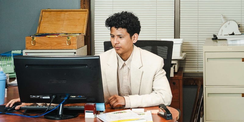 financial professional working behind a desk